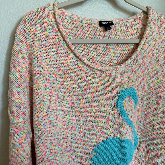 Torrid | Size 3 Plus Size 3XL Flamingo Sweater Multicolored Long Sleeve Vacation - Picture 10 of 12